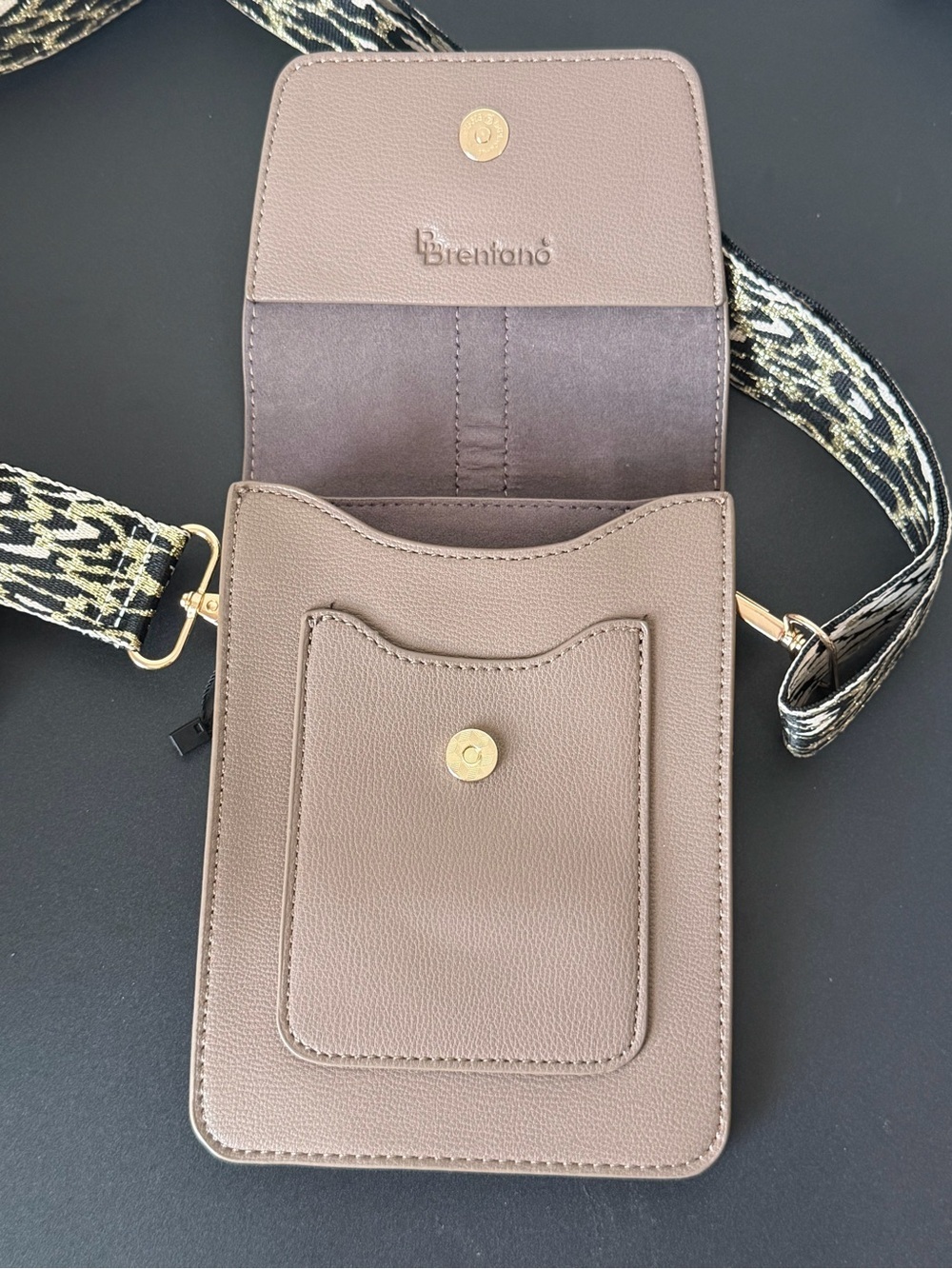 Taupe Crossbody Bag with Gold Ring Accent by Brentano - Picture 8 of 14